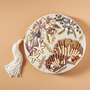Anthropologie Beaded Shell Circle Crossbody - Cream, Gold, Brown, Pink